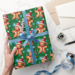 Watercolor Green Gingerbread Man Snowflake Pattern Wrapping Paper<br><div class="desc">A festive pattern featuring gingerbread men,  candy canes,  holly,  and delicate snowflakes,  blending classic holiday icons with a touch of winter magic. Perfect for adding warmth and charm to seasonal designs.</div>