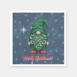 Watercolor Green Gnome Christmas Lights Napkin