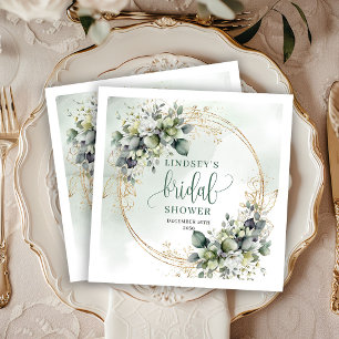 Watercolor Green Gold Bridal Shower Party Napkins