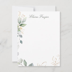 Watercolor green & gold foliage Flat Note Card