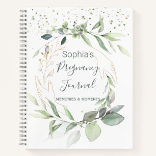 Watercolor Green Gold Foliage Pregnancy Journal