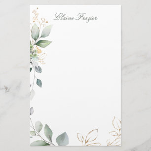 Watercolor green & gold foliage stationery