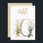 Watercolor Green & Gold Foliage, Table Number 10<br><div class="desc">Beautiful table number card with a botanical motif -  a watercolor illustration of green and gold leaves. Table 10. Please,  check all available numbers</div>