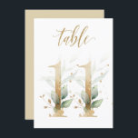 Watercolor Green & Gold Foliage, Table Number 11<br><div class="desc">Beautiful table number card with a botanical motif -  a watercolor illustration of green and gold leaves. Table 11. Please,  check all available numbers</div>