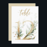 Watercolor Green & Gold Foliage, Table Number 12<br><div class="desc">Beautiful table number card with a botanical motif -  a watercolor illustration of green and gold leaves. Table 12. Please,  check all available numbers</div>