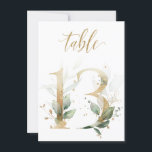 Watercolor Green & Gold Foliage, Table Number 13<br><div class="desc">Beautiful table number card with a botanical motif -  a watercolor illustration of green and gold leaves. Table 13. Please,  check all available numbers</div>