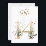 Watercolor Green & Gold Foliage, Table Number 14<br><div class="desc">Beautiful table number card with a botanical motif -  a watercolor illustration of green and gold leaves. Table 14. Please,  check all available numbers</div>
