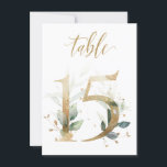 Watercolor Green & Gold Foliage, Table Number 15<br><div class="desc">Beautiful table number card with a botanical motif -  a watercolor illustration of green and gold leaves. Table 15. Please,  check all available numbers</div>