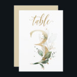 Watercolor Green & Gold Foliage, Table Number 3<br><div class="desc">Beautiful table number card with a botanical motif -  a watercolor illustration of green and gold leaves. Table 3. Please,  check all available numbers</div>