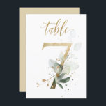 Watercolor Green & Gold Foliage, Table Number 7<br><div class="desc">Beautiful table number card with a botanical motif -  a watercolor illustration of green and gold leaves. Table 7. Please,  check all available numbers</div>