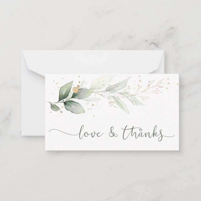 Watercolor Green Gold Foliage Thank You  Note Card (Front)