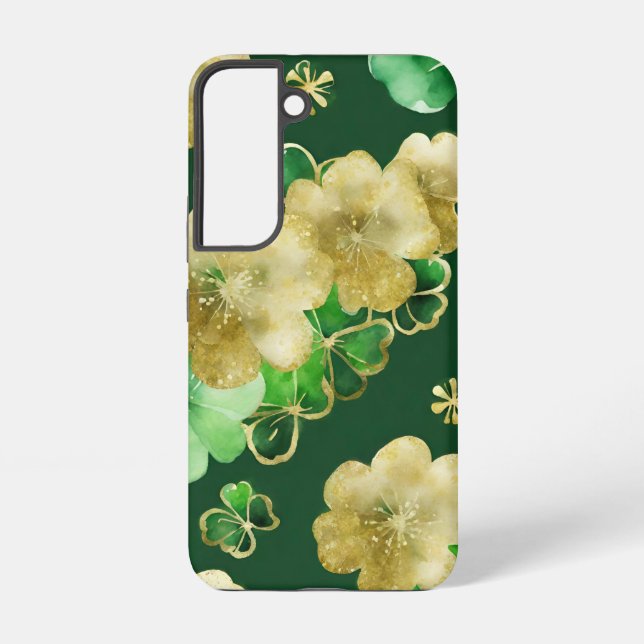 WATERCOLOR GREEN & GOLD IRISH SHAMROCKS SAMSUNG GALAXY S22 CASE (Back)