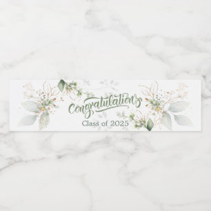 Watercolor green & gold leaves Graduation Water Bottle Label