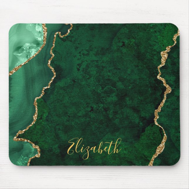 Watercolor Green Gold Marble Agate Geode Mouse Pad (Front)