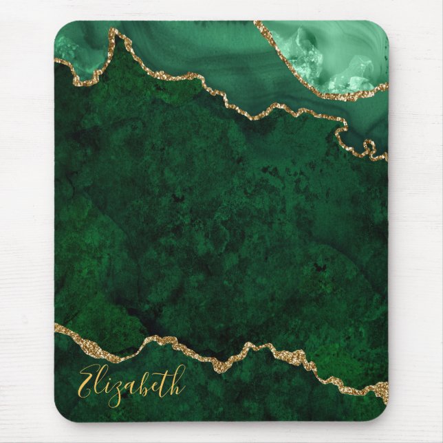 Watercolor Green Gold Marble Geode Agate Mouse Pad (Front)