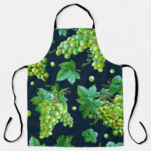 Watercolor green grape, leaves on dark background. apron
