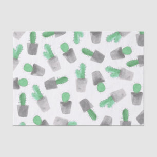 Watercolor green grey modern cactus pattern tissue paper