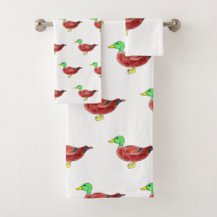 Watercolor Green Head Mallard Duck Bath Towel Set