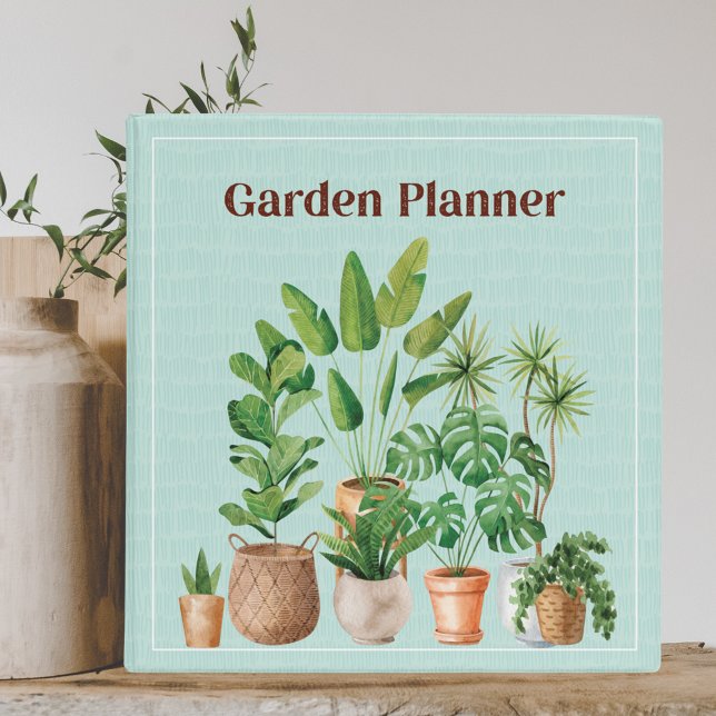 Watercolor Green Houseplant Garden Planner Journal Binder (In situ)