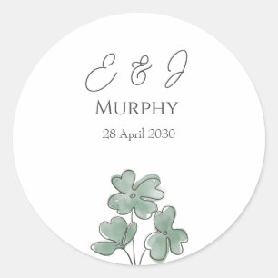 Watercolor Green Irish Leaf Clover Wedding   Classic Round Sticker
