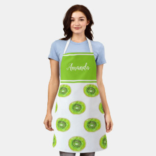 Watercolor green Kiwi pattern personalized Apron