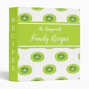 Watercolor green Kiwi pattern personalized recipe Binder