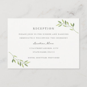 Watercolor Green Leaf Wedding Reception Enclosure Card