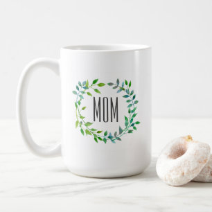 Watercolor Green Leaf Wreath Mother's Day Coffee Mug