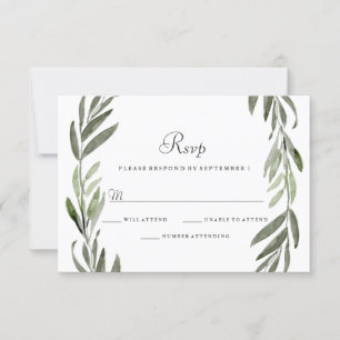 Watercolor Green Leaf Wreath Wedding RSVP Card