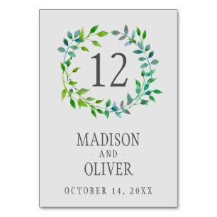 Watercolor Green Leaf Wreath   Wedding Table Number