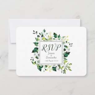 Watercolor Green Leaf & Yellow Flower Wedding RSVP Card
