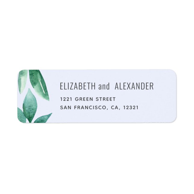 Watercolor green leaves. Blue wedding address (Front)