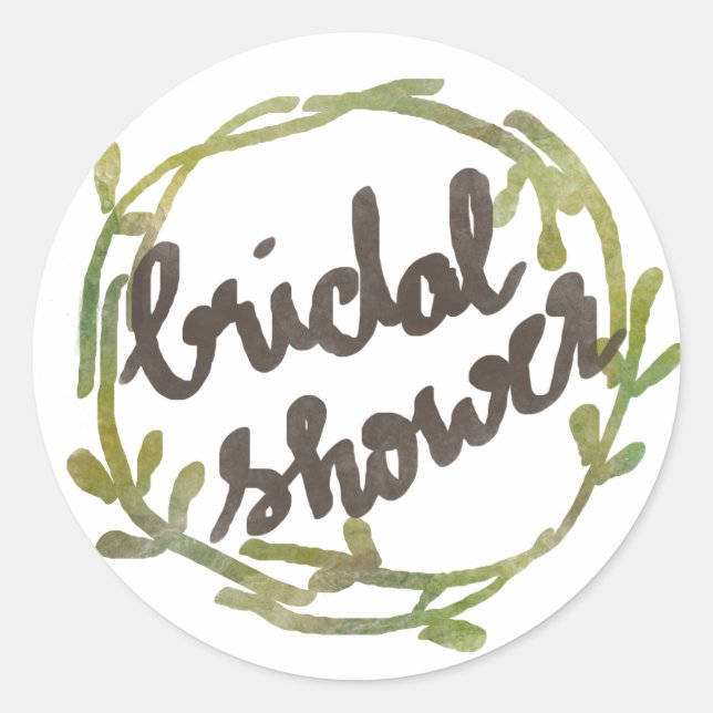 Watercolor Green Leaves Fall Bridal Shower Classic Round Sticker (Front)