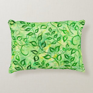 Watercolor green leaves on a yellow-green backgrou accent pillow