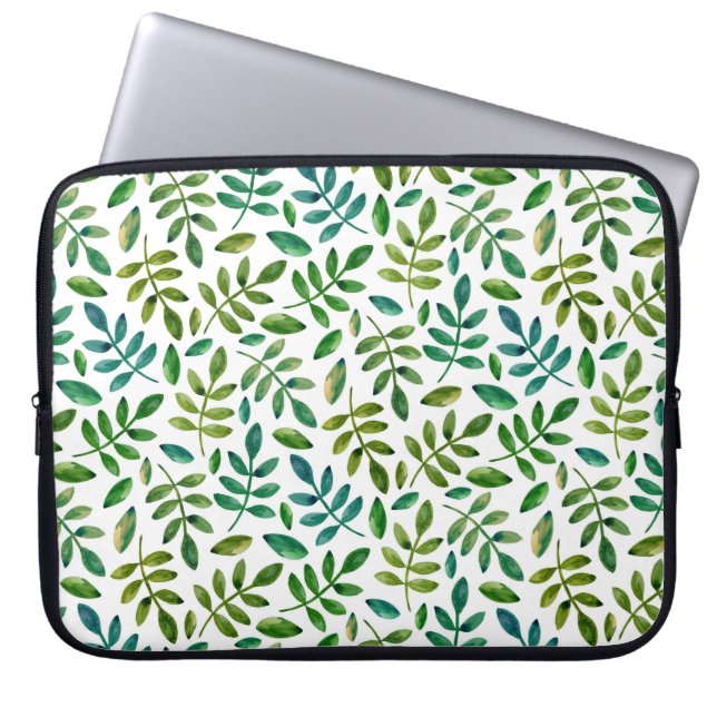 Watercolor green leaves pattern. Greenery floral Laptop Sleeve (Front)