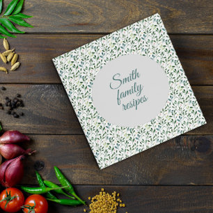 Watercolor green leaves pattern recipe organizer binder