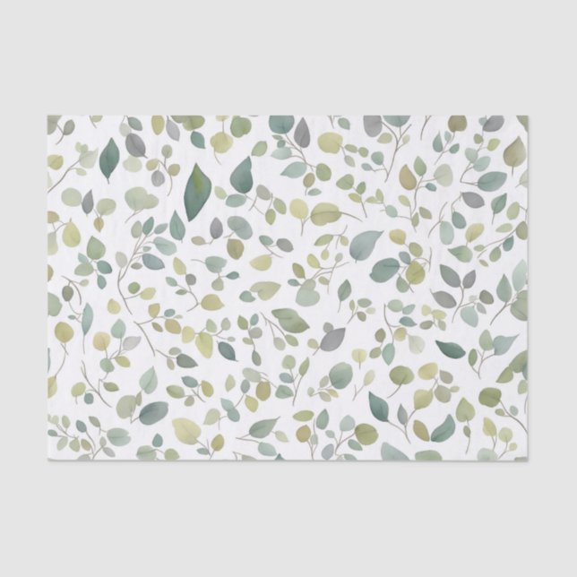 Watercolor Green Leaves Pattern Tissue Paper (Front)