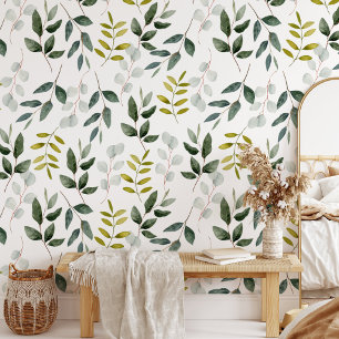 Watercolor Green Leaves Pattern Wallpaper