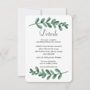 Watercolor Green Leaves Wedding Details Enclosure  Announcement