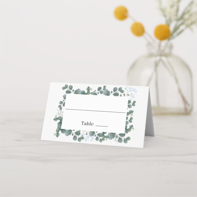 Watercolor Green Leaves Wedding  Place Card (Front)