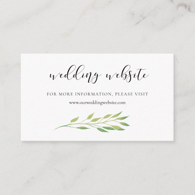 Watercolor green leaves wedding website card (Front)