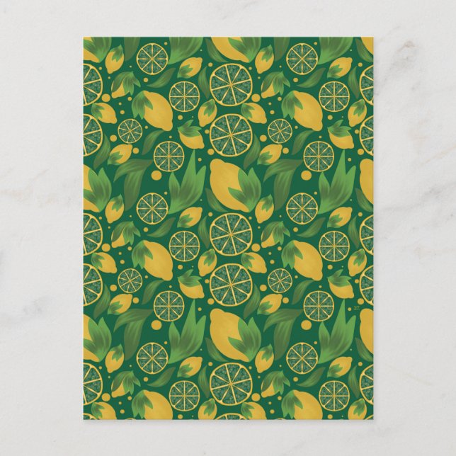 Watercolor Green Lemon Fruit Pattern Postcard (Front)