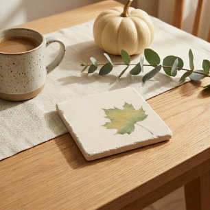 Watercolor Green Maple Leaf Stone Coaster