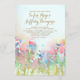 Watercolor Green Meadow Flowers Wedding Invitation