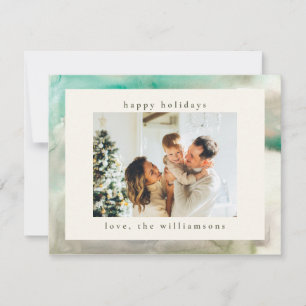 Watercolor Green Modern Happy Holidays Photo Holiday Card