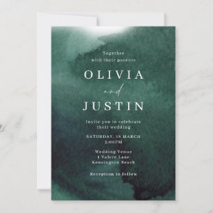 Watercolor Green Modern Wedding Invitation