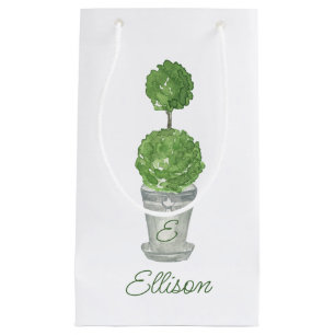 Watercolor Green Monogrammed Topiary Small Gift Bag