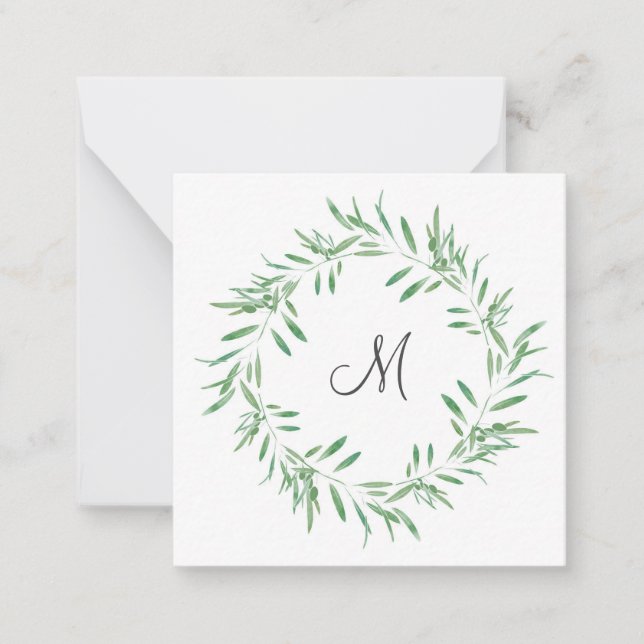 Watercolor Green Olive Wreath Card (Front)