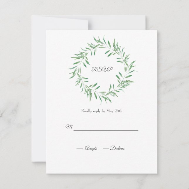 Watercolor Green Olive Wreath RSVP Card (Front)