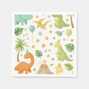 Watercolor Green Orange Dinosaur Pattern Napkin